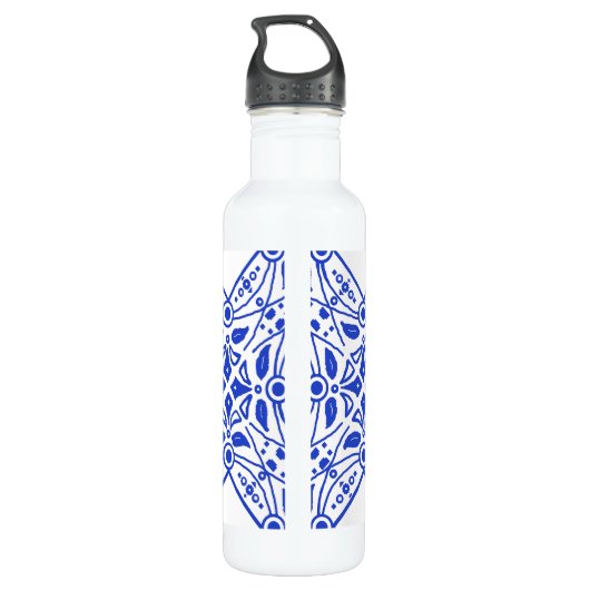 Prachtige, op maat gemaakte luxeblauwe monogram waterfles  (Achterkant)