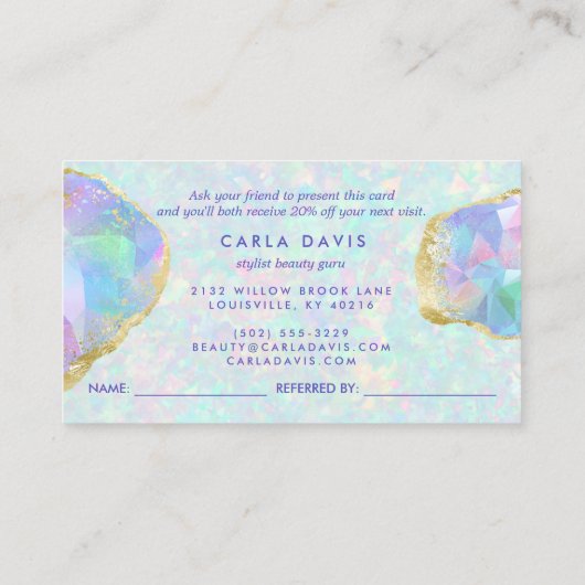 Prachtige Opal Edelsteen Iridescent Aanbevelingskaartje (Achterkant)