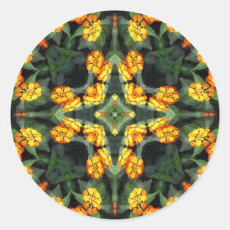 Prachtige Oranje en gele Lantana Kaleidoscoop 4 Ronde Sticker