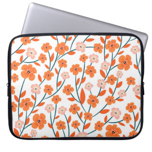 Prachtige oranje en pastelbloemen, naadloos laptop sleeve