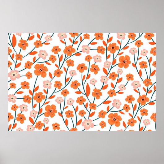 Prachtige oranje en pastelbloemen, naadloos poster (Voorkant)