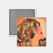 Prachtige Oranje Flapper 20's Gal met Sjaal Magnet (Voorkant / Achterkant)