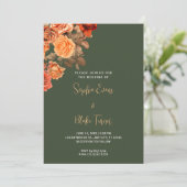 Prachtige Oranje Floral Bouquet Green Wedding Kaart (Staand voorkant)