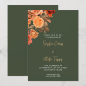 Prachtige Oranje Floral Bouquet Green Wedding Kaart (Voorkant / Achterkant)