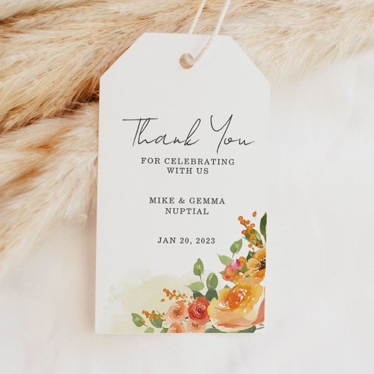 Prachtige Oranje Floral Wedding Cadeaulabel