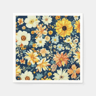 Prachtige oranje-gele en delicate witte bloemen servet