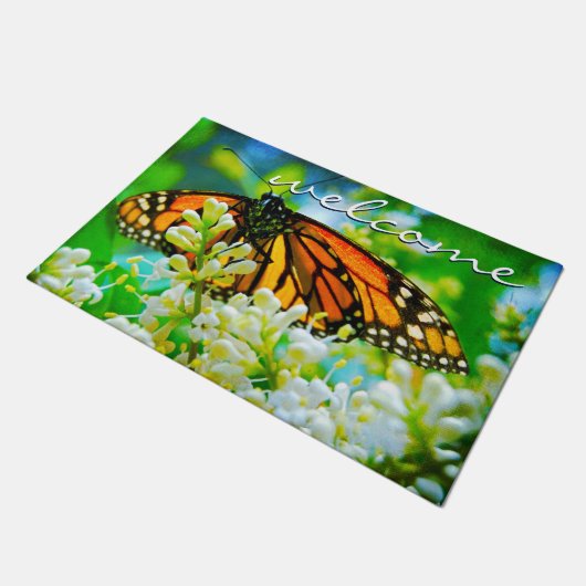 Prachtige Oranje Monarch Butterfly Foto Welkom Deurmat (Schuin)