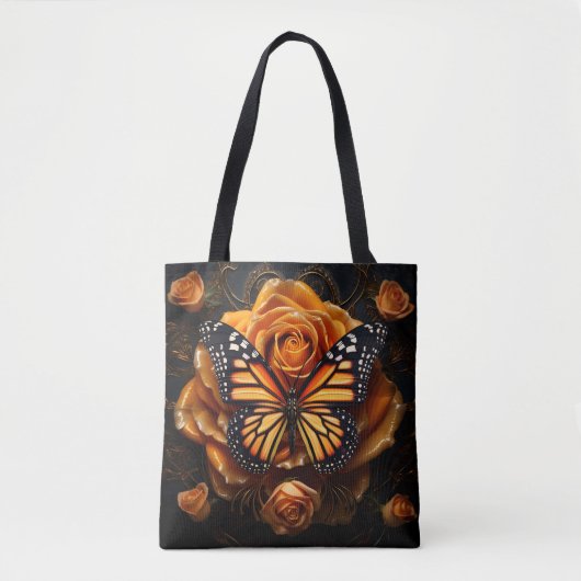 Prachtige oranje monarchvlinder met rozen tote bag (Voorkant)