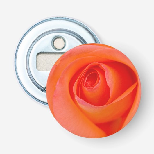 Prachtige oranje roos knop button flesopener (Voorkant)