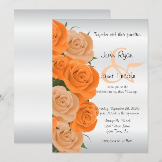 Prachtige Oranje Roos Vloerbruiloft-uitnodigingen Kaart (Voorkant / Achterkant)