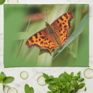 Prachtige Oranje satyr comma Butterfly Theedoek