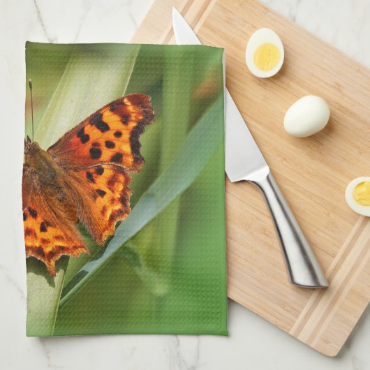 Prachtige Oranje satyr comma Butterfly Theedoek (Quarter Fold)