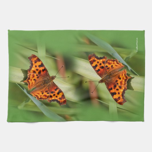 Prachtige Oranje satyr comma Butterfly Theedoek (Horizontaal)