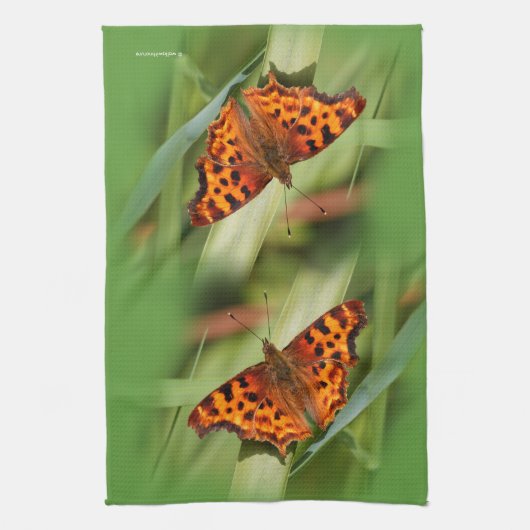 Prachtige Oranje satyr comma Butterfly Theedoek (Verticaal)