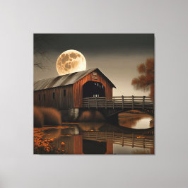 Prachtige overdekte brug en maan canvas kunst