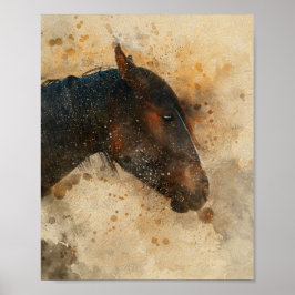 Prachtige paardenhoofd waterverf schilderij poster