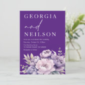 Prachtige Paarse bloemenbruiloft Kaart (Staand voorkant)