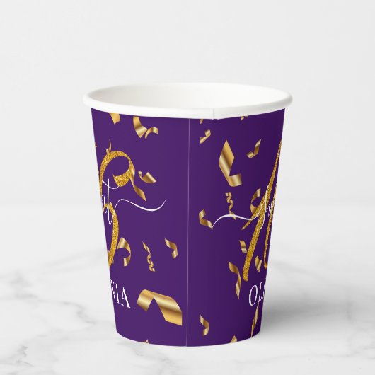 Prachtige Paarse Confetti Sweet 16 Zestien Papieren Bekers (Rechts)