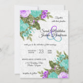 Prachtige Paarse en Blauwgroen bruiloft Kaart (Voorkant)