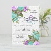 Prachtige Paarse en Blauwgroen bruiloft Kaart (Staand voorkant)