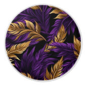 Prachtige Paarse en gouden bloemblad keramische kn Keramische Knop (Voorkant)