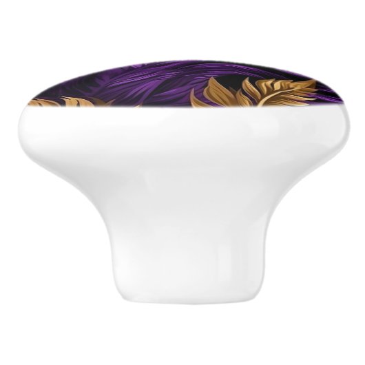 Prachtige Paarse en gouden bloemblad keramische kn Keramische Knop (Zijkant)