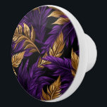 Prachtige Paarse en gouden bloemblad keramische kn Keramische Knop<br><div class="desc">Prachtige Paarse en gouden bloemblad keramische knop</div>