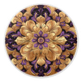 Prachtige Paarse en gouden Floral Keramische Knop (Voorkant)