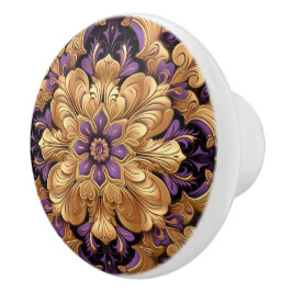 Prachtige Paarse en gouden Floral Keramische Knop