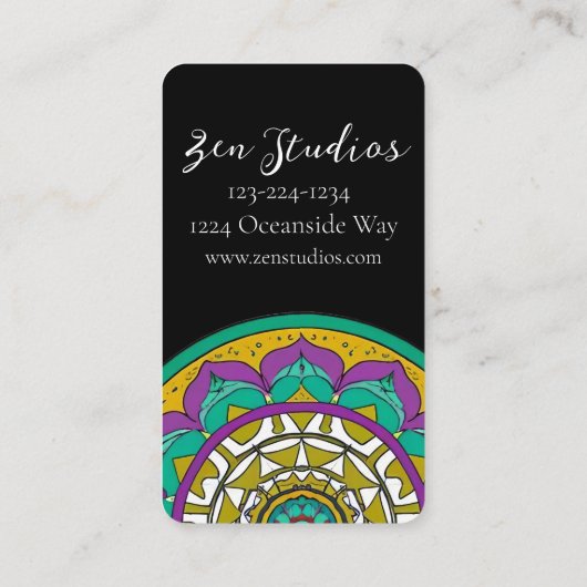 Prachtige Paarse en groene Mandala Visitekaartje (Achterkant)