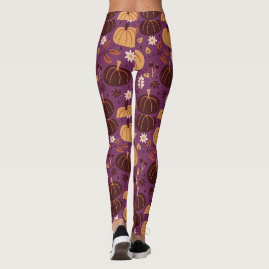 Prachtige Paarse en Oranje pompoenpatroon Leggings (Achterkant)