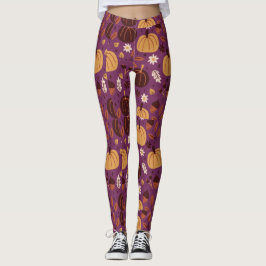 Prachtige Paarse en Oranje pompoenpatroon Leggings