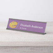 Prachtige Paarse en Witte Kunstleraar Bureau Naambordje (Voorkant)