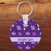 Prachtige Paarse Floral Girly Sleutelhanger (Voorkant)