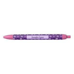 Prachtige Paarse Floral Girly Zwarte Inkt Pen