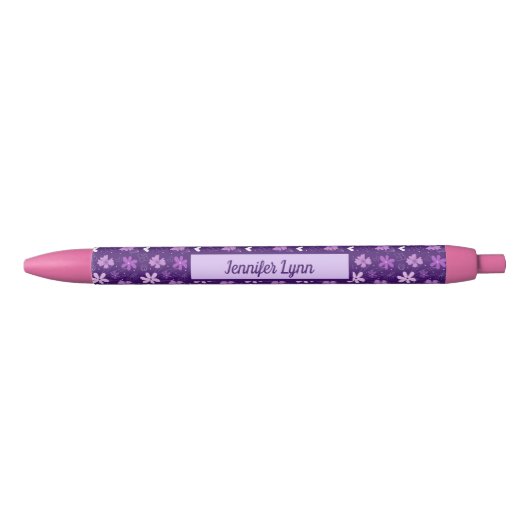 Prachtige Paarse Floral Girly Zwarte Inkt Pen (Voorkant)