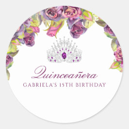 Prachtige Paarse Floral Quinceanera Ronde Sticker