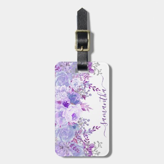 Prachtige Paarse Floral-Waterverf Bagagelabel (Voorkant verticaal)