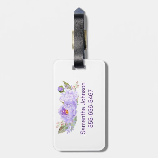 Prachtige Paarse Floral-Waterverf Bagagelabel (Achterkant verticaal)