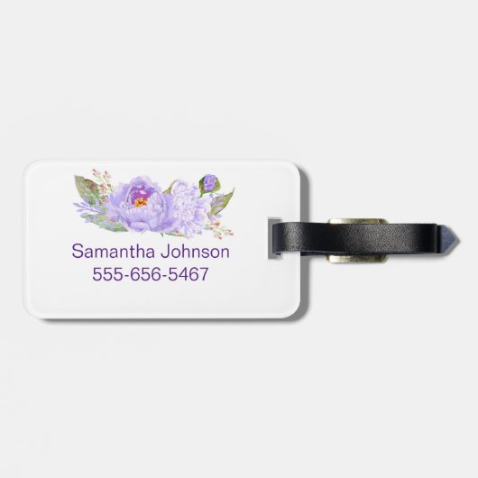 Prachtige Paarse Floral-Waterverf Bagagelabel (Achterkant horizontaal)