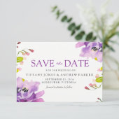 Prachtige Paarse Floral Wedding Save the Date (Staand voorkant)