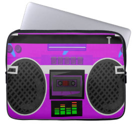 Prachtige Paarse Geïllustreerde 80s Boombox Laptop Sleeve