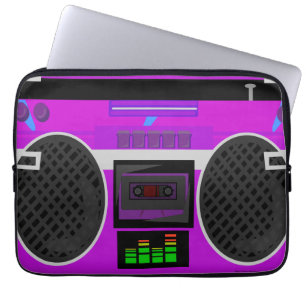 Prachtige Paarse Geïllustreerde 80s Boombox Laptop Sleeve