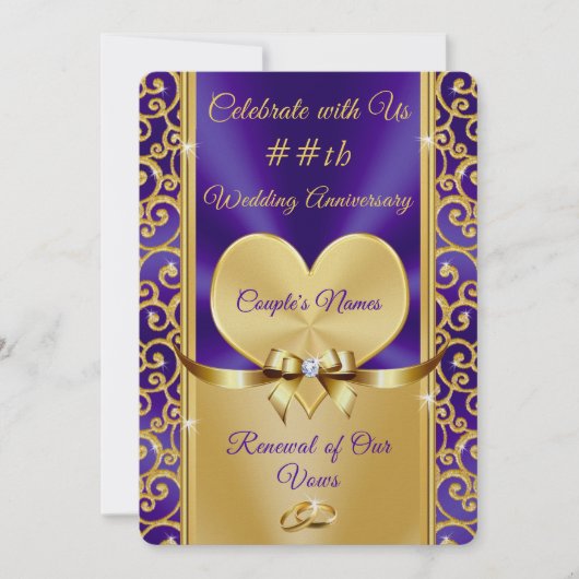 Prachtige paarse, gouden hernieuwingsuitnodigingen kaart (Voorkant)