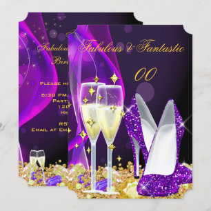 Prachtige Paarse Hoge Hakken Champagne Feest 2 Kaart