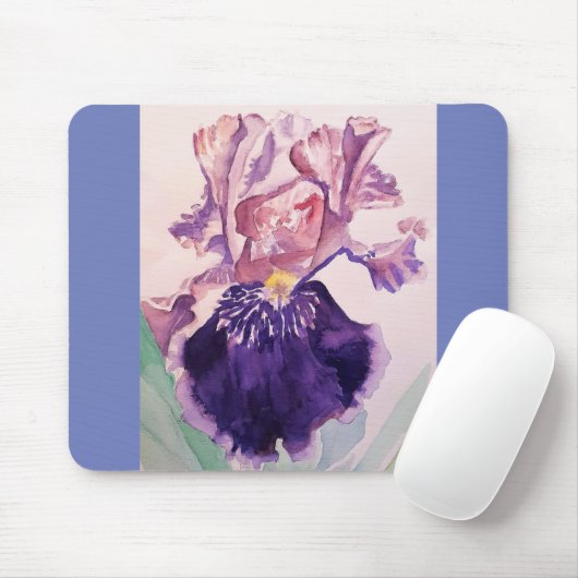 Prachtige Paarse Iris Aquarel Schildering Muismat (Met muis)