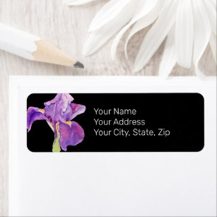 Prachtige Paarse iris / Black Floral Address Label