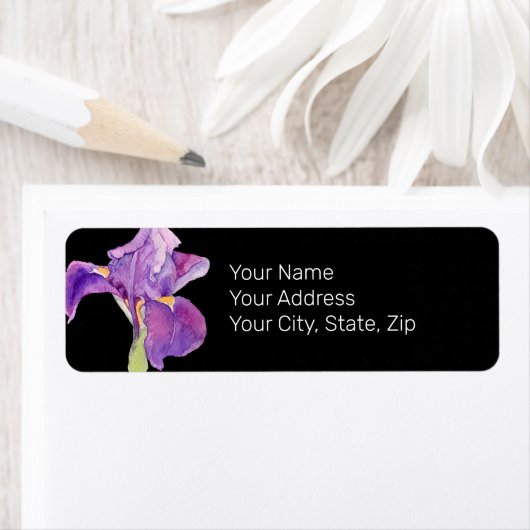 Prachtige Paarse iris / Black Floral Address Label (Insitu)