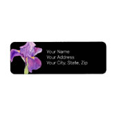 Prachtige Paarse iris / Black Floral Address Label (Voorkant)