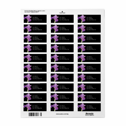 Prachtige Paarse iris / Black Floral Address Label (Full Sheet)